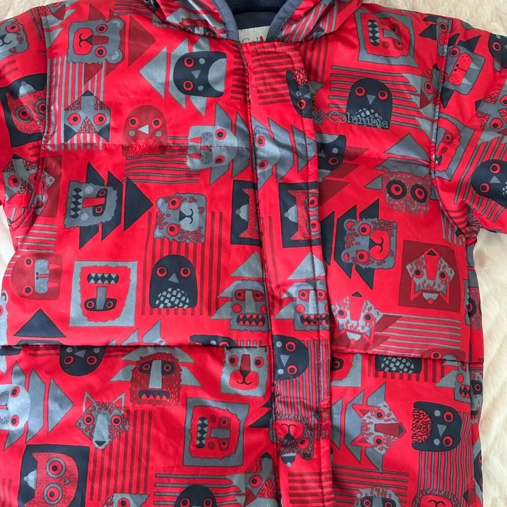 Columbia Baby 12-18M Snuggly Bunny Down Bunting Red Animal Print Snowsuit Suit